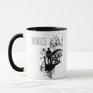 Caneca Veneza Itália Gondola Black and White Coffee Mug