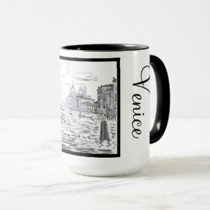 Caneca Venice City Black and White Ringer 15oz