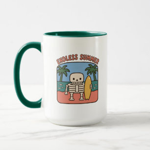 Caneca Verão Infinito de Surf Esqueleto Retro Nostal Beac