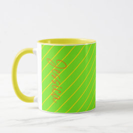 Caneca Verde Amarelo - Stripes Girly Moderno Nome Minimal