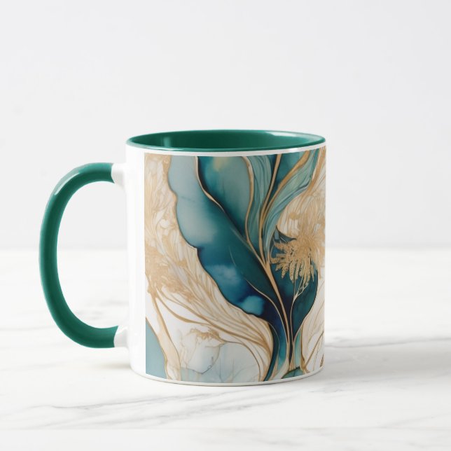Caneca Verde caçador com Abstrato de limite Ouro (Esquerda)