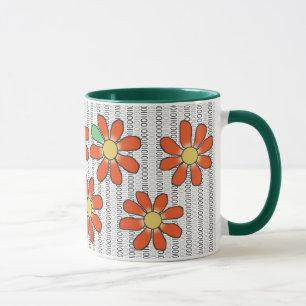 Caneca Verde-Cor-de-Laranja Flor no Código Binário
