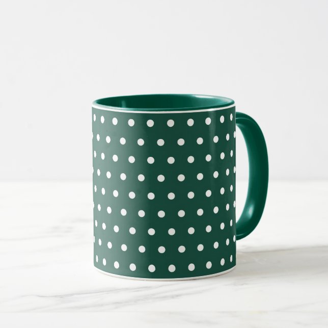 Caneca Verde Escuro Branco Bolinhas Limpo Simples Minimal (Frente Esquerda)