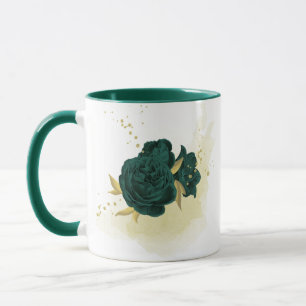 Caneca verde esmeralda floral dourado