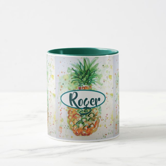 Caneca Verde limão de Fruta tropical com aquarela (Centro)