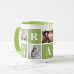 Caneca Verde limão Photo Collage Mug para Avós