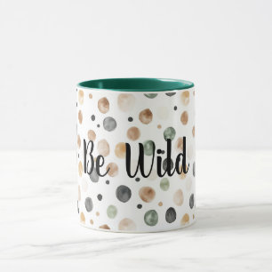 Caneca Verde Marrom Creme Pontos Pretos Seja Selvagem