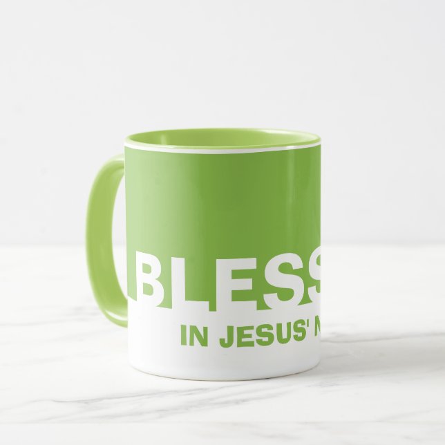 Caneca Verde Moderno BECIDO Em Nome De Jesus Cristão (Frente Esquerda)