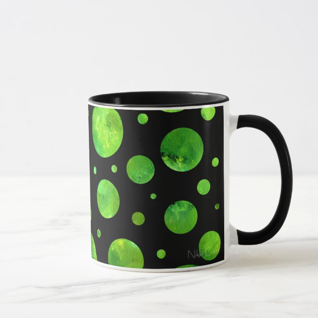 Caneca verde preta & branca das bolinhas (Direita)