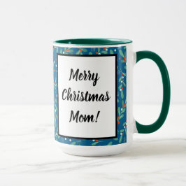 Caneca Verdes Natal com Holly Berries Azul Branco
