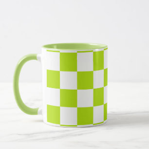 Caneca Verificações e espirais em Verde limão e branco