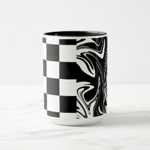 Caneca Verificações e espirais - Preto e Branco
