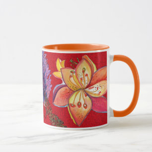 Caneca vermelha abstrata da orquídea