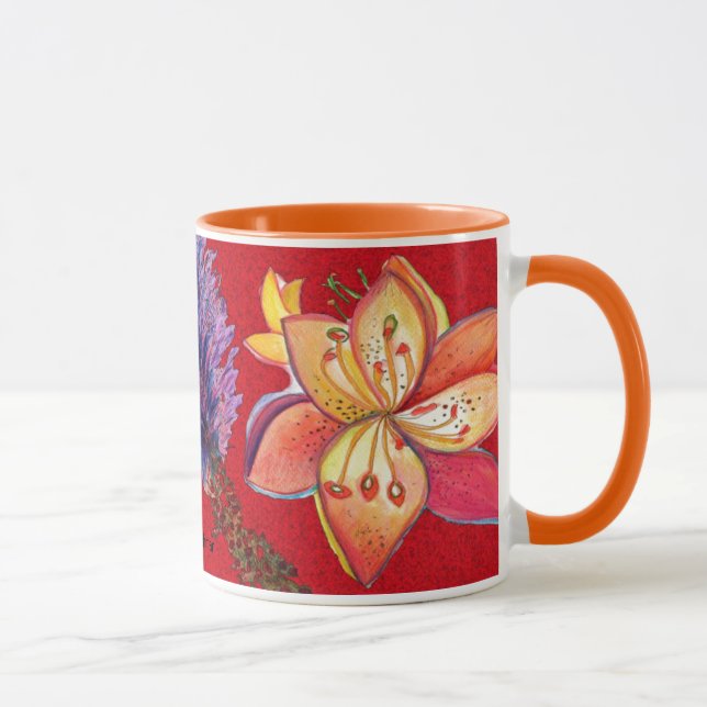 Caneca vermelha abstrata da orquídea (Direita)
