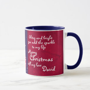 Caneca vermelha/azul do bauble da faísca do Natal
