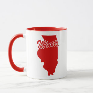 Caneca Vermelha com o Contorno do Estado de Illino