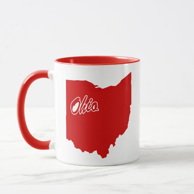 Caneca Vermelha com o Contorno do Estado de Ohio (Esquerda)