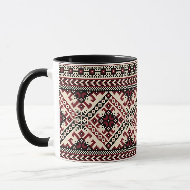 Caneca vermelha de arte popular tradicional ucrani (Esquerda)