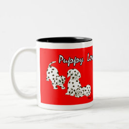 Caneca vermelha do amor de filhote de cachorro