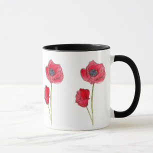 Caneca Vermelhidão Flor Aquarela Arte Botânica