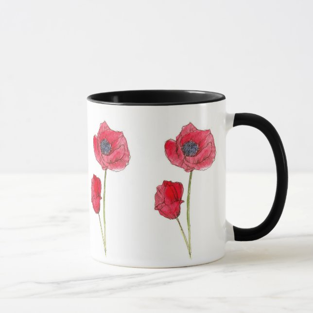 Caneca Vermelhidão Flor Aquarela Arte Botânica (Direita)