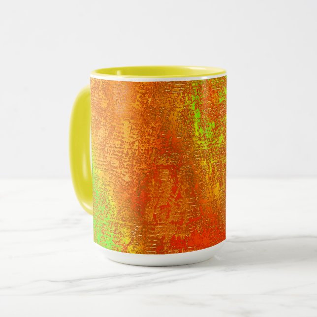 Caneca Vermelho a limão com ranhuras e tinta manchada esf (Frente Esquerda)