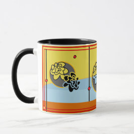 Caneca Vermelho amarelo extremamente azul amigável da