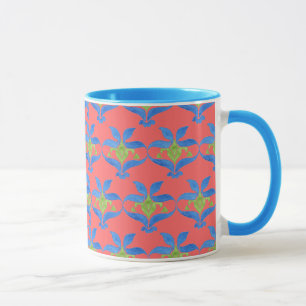 Caneca Vermelho, Azul, Arte Verde Nouveau Patterno Mug