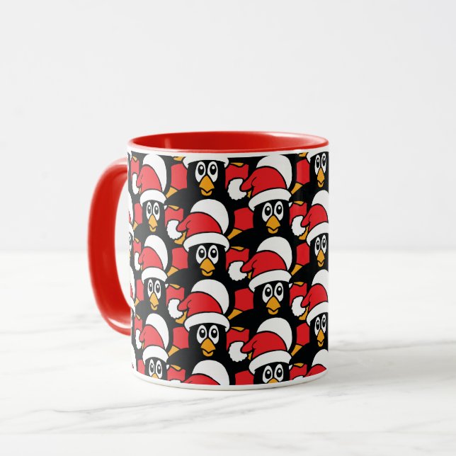 Caneca Vermelho bonito do teste padrão dos pinguins do (Frente Esquerda)