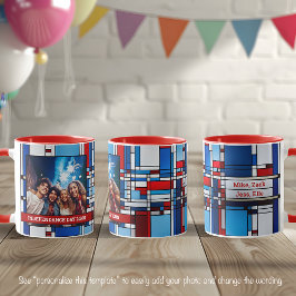 Caneca Vermelho Branco Azul Foto Vidro Colorido Patriótic