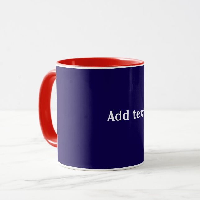 Caneca Vermelho, branco e azul com texto branco, (Frente Esquerda)