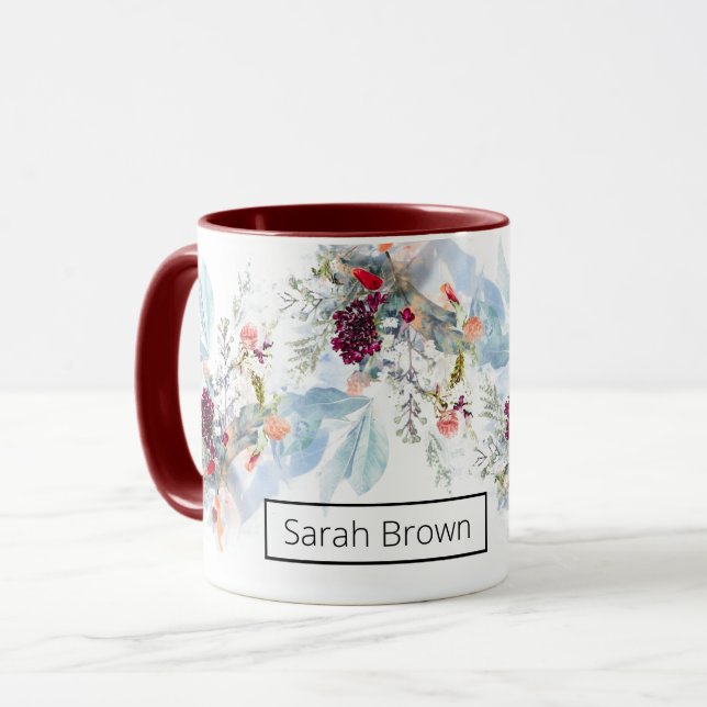 CANECA VERMELHO BRANCO E LARANJA FLORAL ELEGANTE (Frente Esquerda)