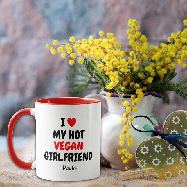 Caneca Vermelho do dia do Namorados Vegan quente (Criador carregado)