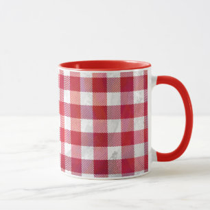 Caneca Vermelho e branco da xadrez do búfalo