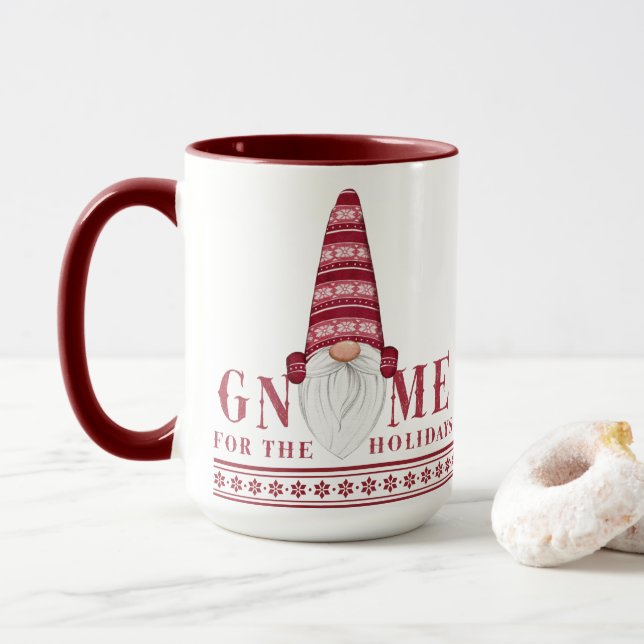 Caneca Vermelho e branco nórdico | Gnome para as férias (Com Donut)