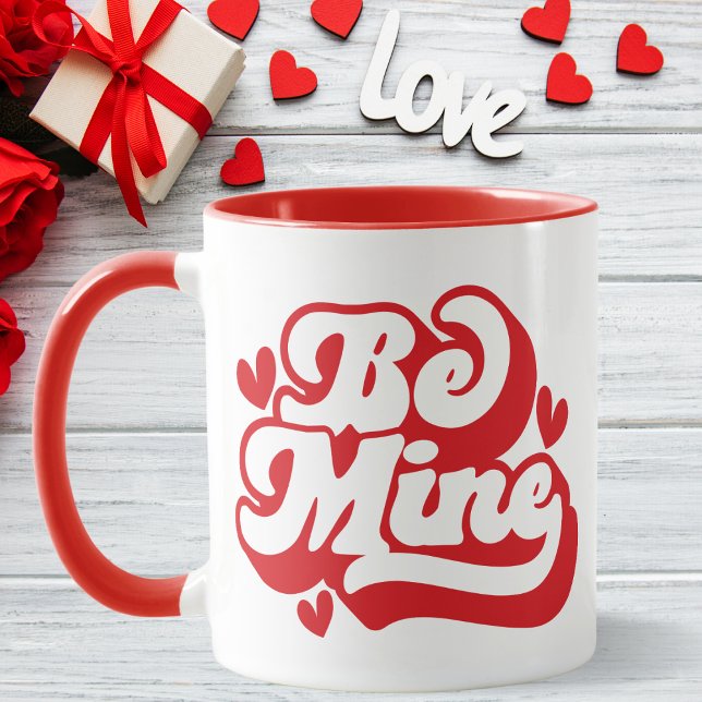 Caneca Vermelho e branco retro Seja meu (Retro Red and White Be Mine Mug)