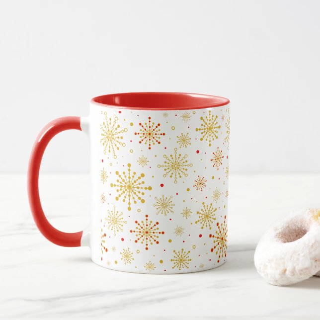 Caneca Vermelho e Dourado Starburst do Médio Atômico Retr (Com Donut)