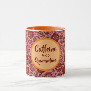 Caneca Vermelho e laranja do vírus da cafeína e quarenten