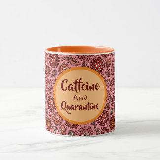 Caneca Vermelho e laranja do vírus da cafeína e quarenten