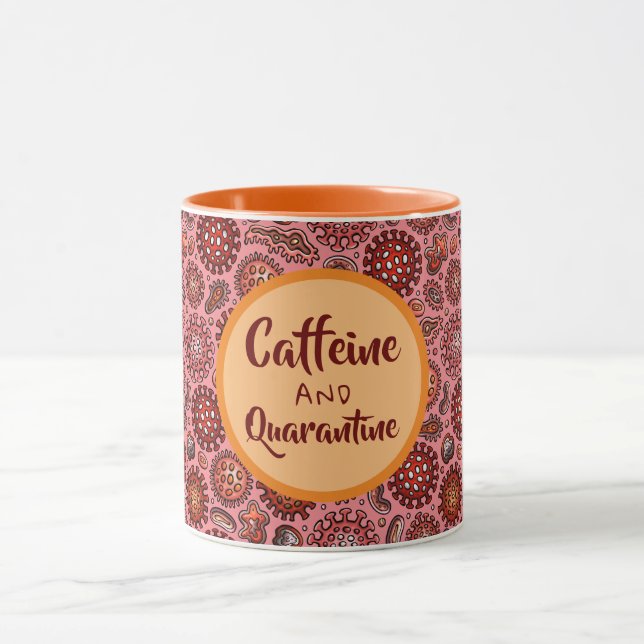 Caneca Vermelho e laranja do vírus da cafeína e quarenten (Centro)