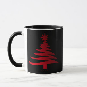 Caneca Vermelho Impressão de Estêncil de Árvore de Natal 