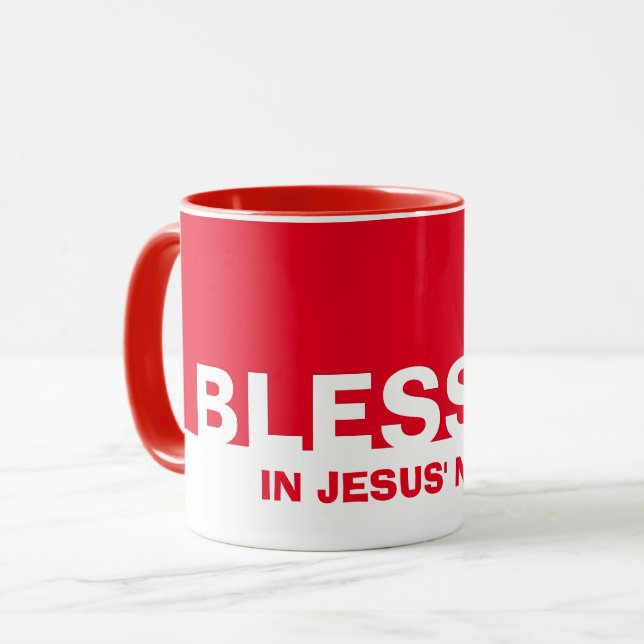 Caneca Vermelho Moderno BECIDO Em Nome De Jesus Mug Crist (Frente Esquerda)