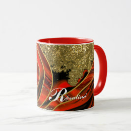 Caneca Vermelho personalizado, e Dourada Marble Mug