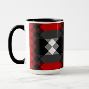 Caneca vermelho preto branco e cinza geométrico