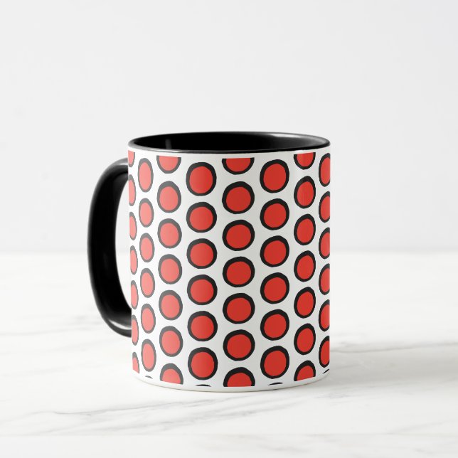 Caneca Vermelho retrô e preto com bolinhas ousadas Café e (Frente Esquerda)