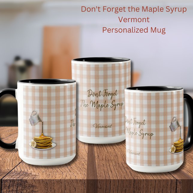 Caneca Vermont Maple Syrup Gingham Mug (Vermont Maple Syrup Personalized Mug)