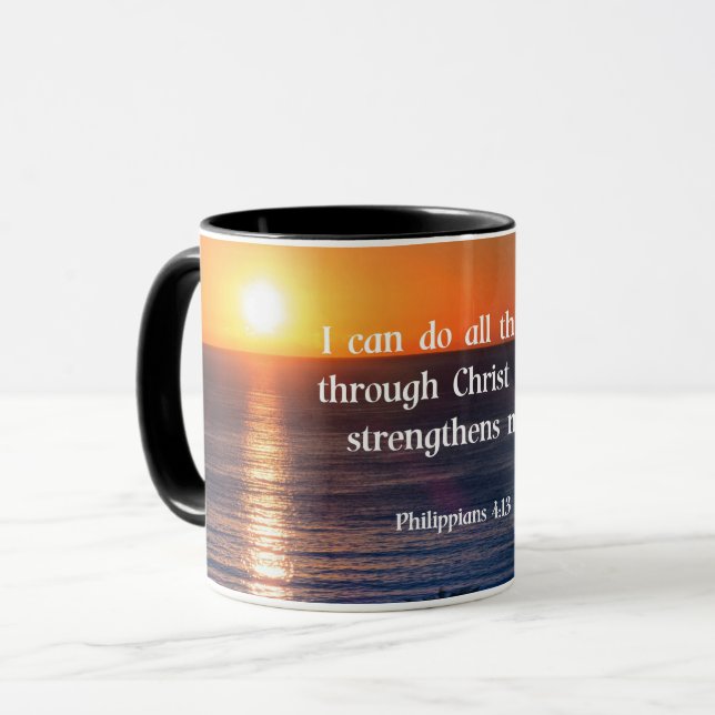 Caneca versículo da Bíblia, Filipenses 4:13, (Frente Esquerda)