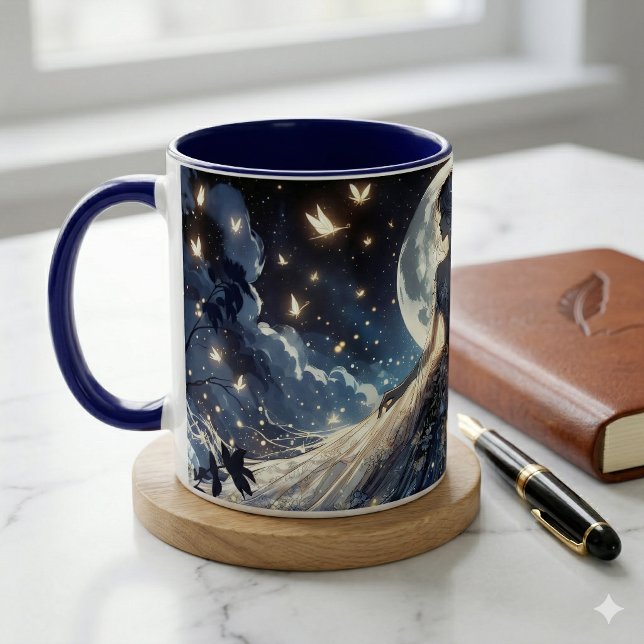 Caneca Vestido Celestial da Princesa Fada ao Luar (Moonlit Fairy Princess Celestial Gown Mug On Counter)