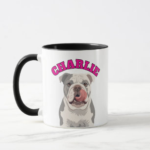 Caneca Vetor de Bulldog Inglês Mal-Humorado Lambendo o Na