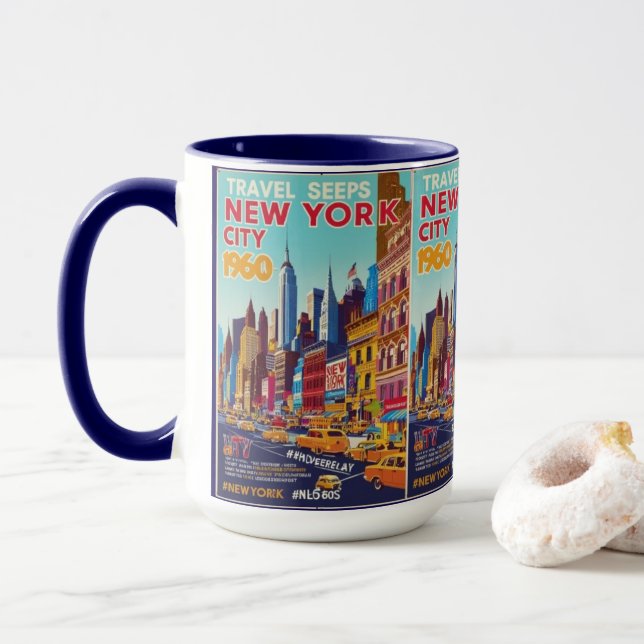 Caneca Viagem de Arte NYC Retroativa | Design de linha do (Com Donut)